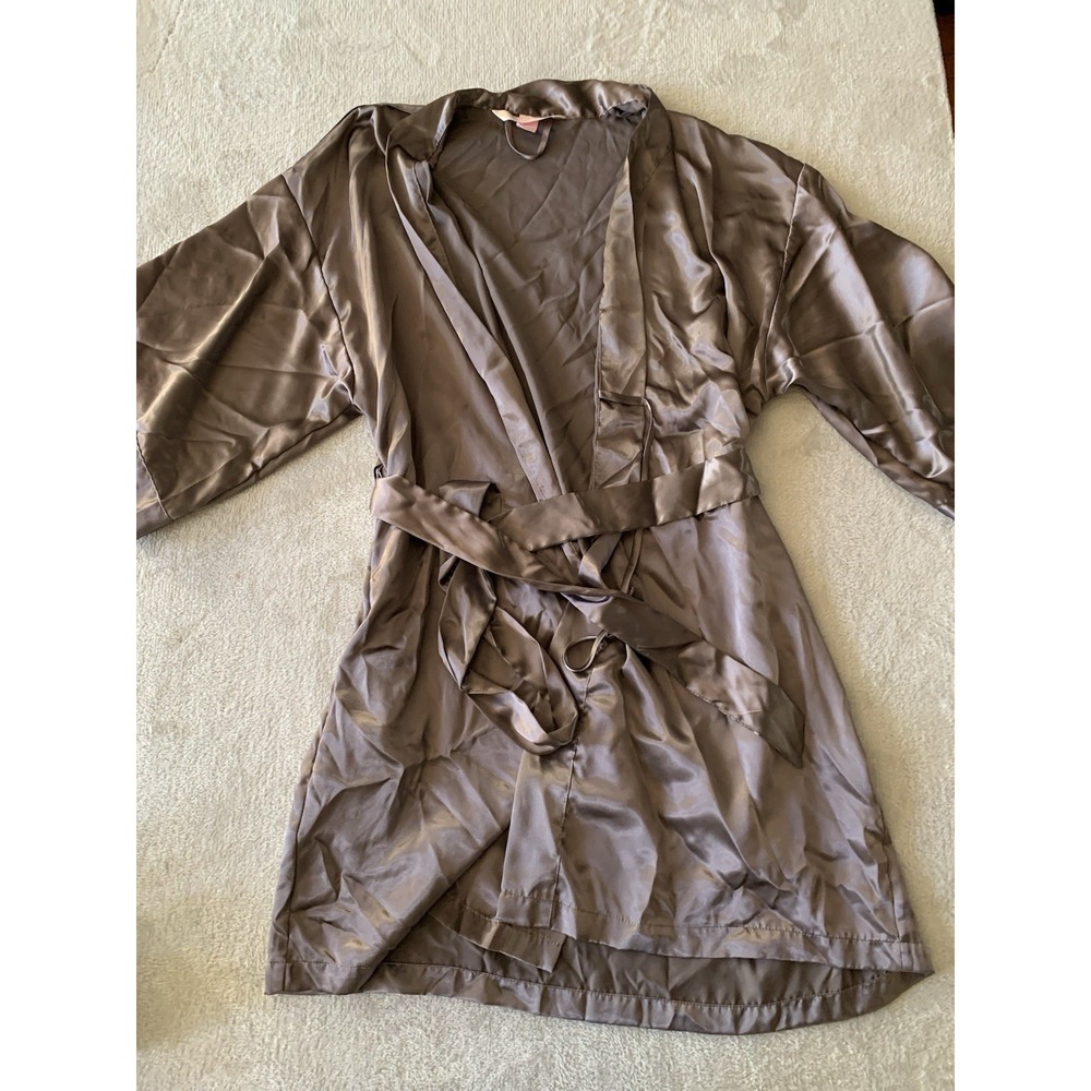 Vtg Victoria's Secret Angels Y2K Brown Silky Satin Short Robe Kimono Size S/M